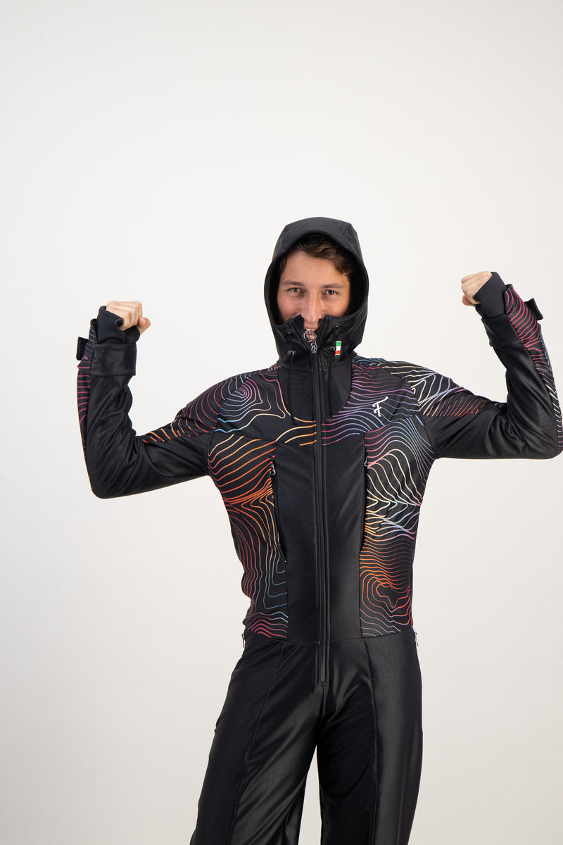 Combinaison ski rétro Fuzance piste noir details