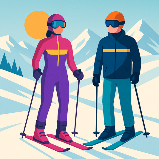 Skieuse en combinaison de ski intégrale rétro Fuzance sur les pistes