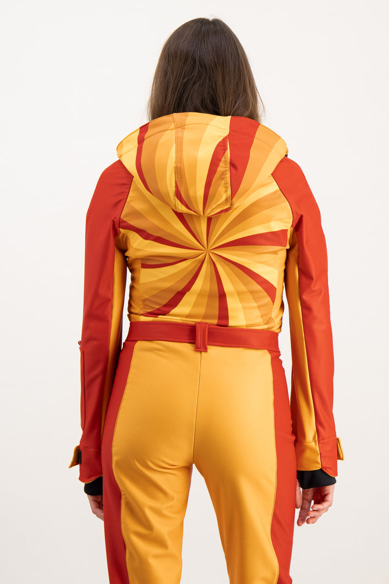 Combinaison ski rétro Fuzance Hélios rouge orange détails dos
