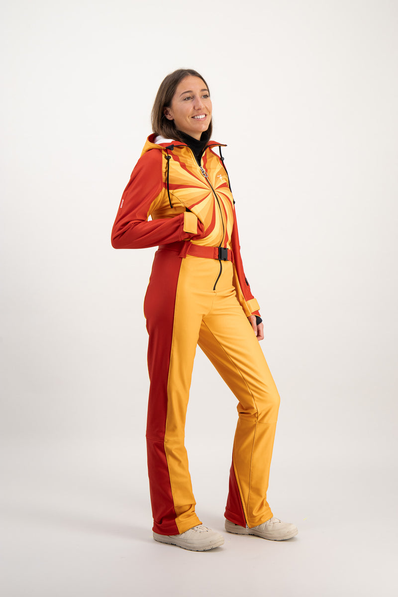 Combinaison ski rétro Fuzance Hélios rouge orange moulante