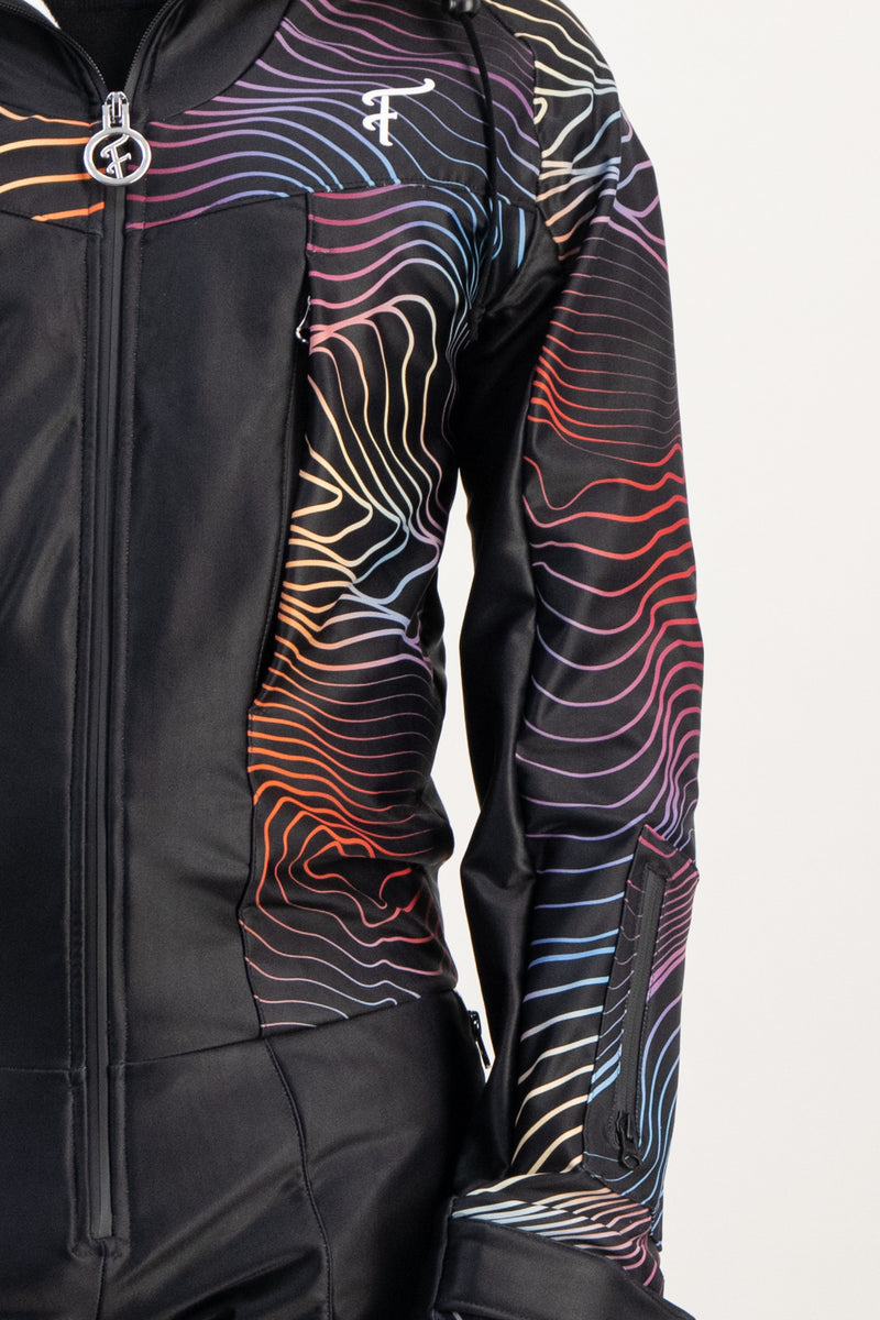 Combinaison ski rétro Fuzance piste noir détails couture