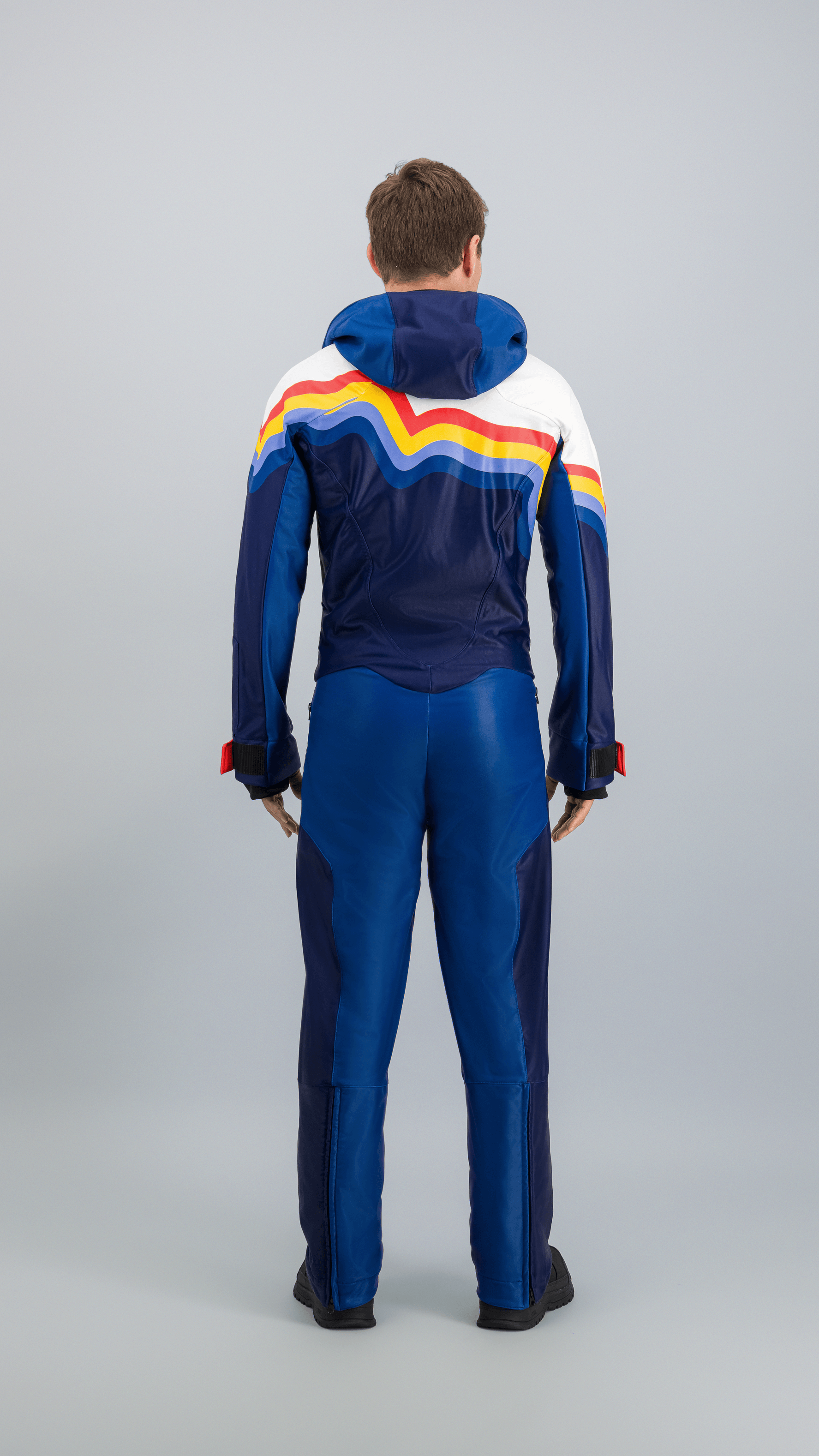 Combinaison de ski Slalom Graphique vue de dos, noire avec détails colorés, au design moderne et technique.