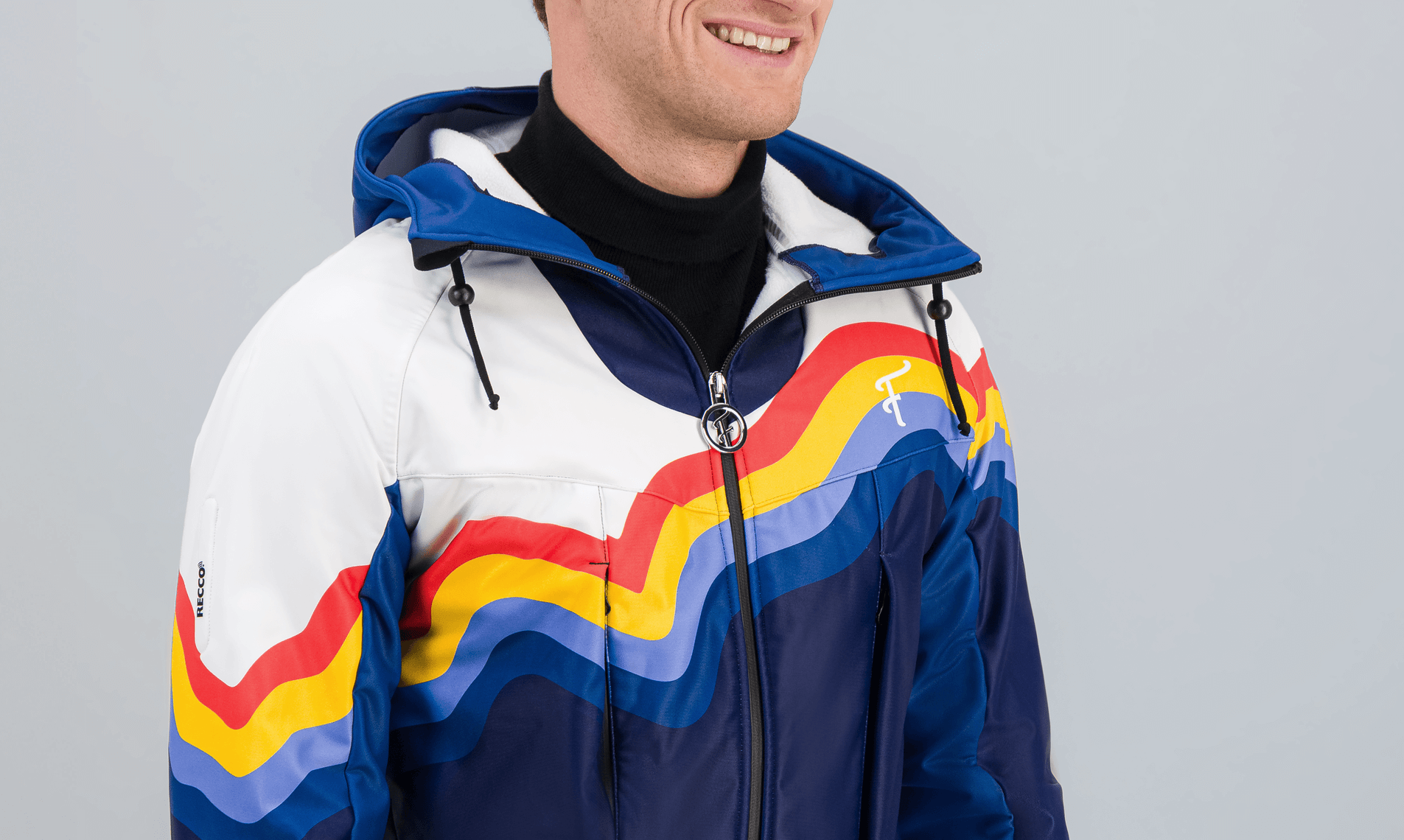 Combinaison de ski homme Slalom Graphique Fuzance, détail bandes colorées inspirées Bauhaus